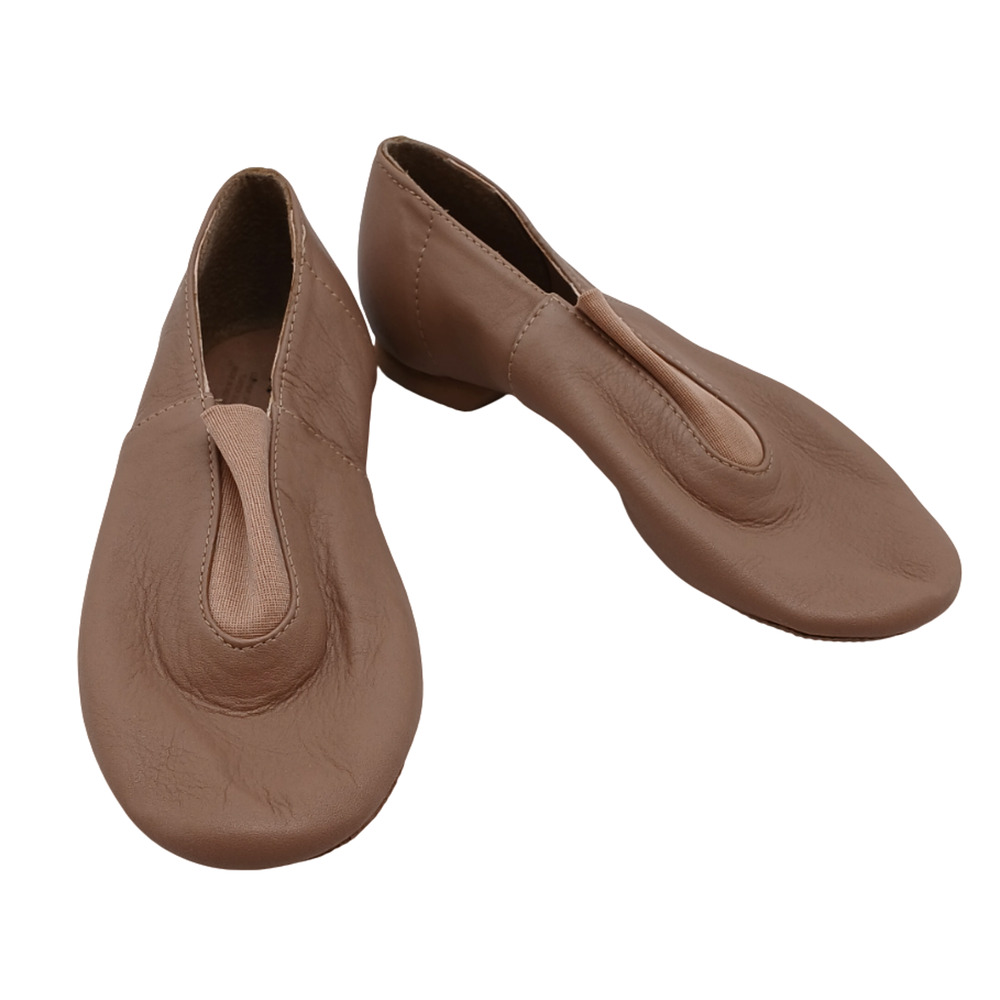 Dancing Women’s Leather Slip-On Jazz Shoes Beige Elastic Instep Panel Size 4.5